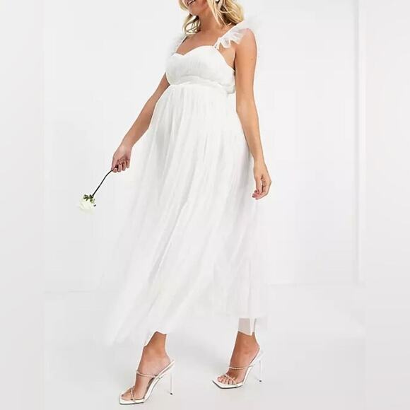 NWT Anaya With Love Maternity Tulle Midaxi Dress in White Size 10 $132 - Picture 14 of 14
